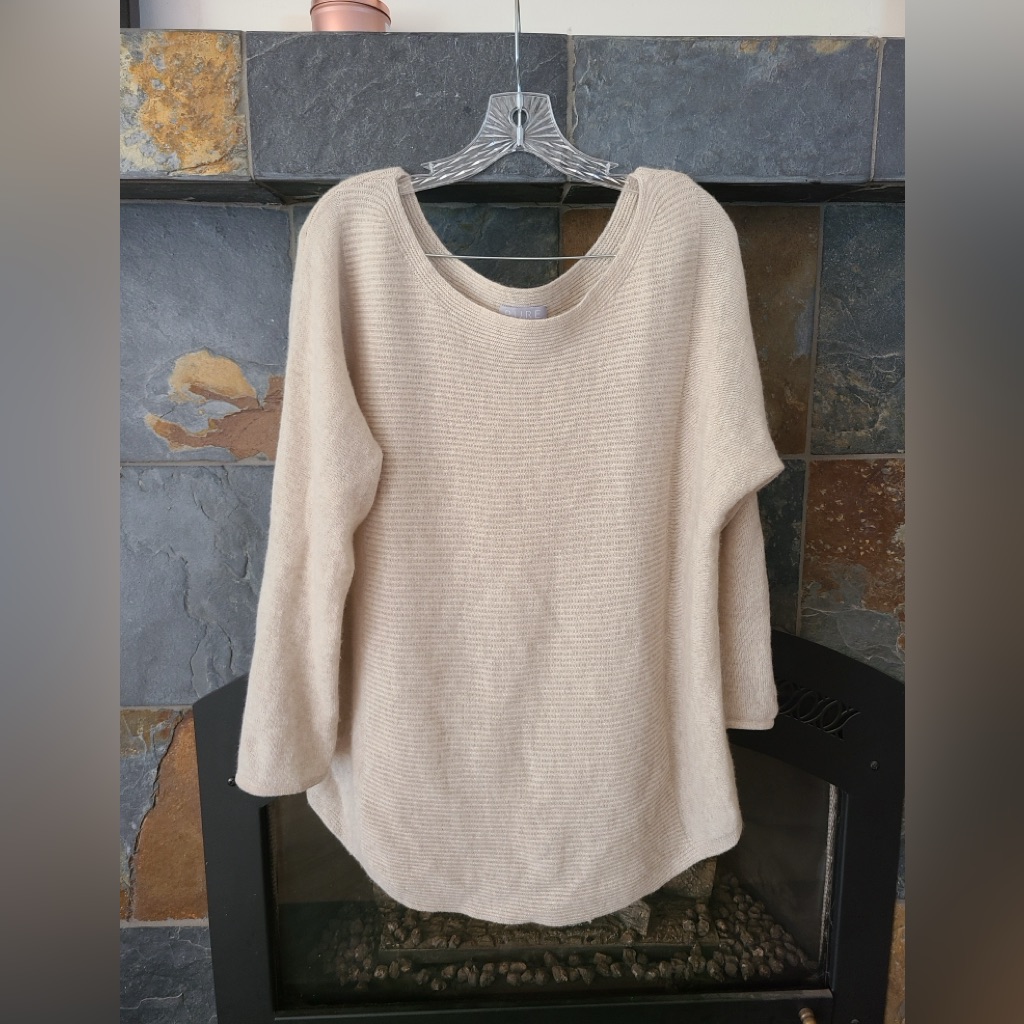 Pure Collection 100% Cashmere Scoop Neck Sweater Creamy Oatmeal Size 14/16